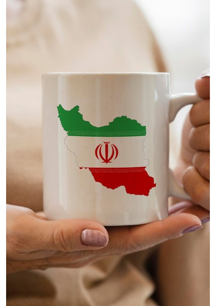 Iran Bayrağı Harita Baskılı Yılbaşı Hediyesi Kupa Bardak