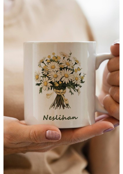 Papatya Baskılı Kişiye Özel Isimli Yılbaşı Hediyesi Kupa Bardak