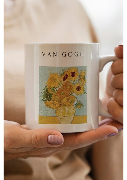Van Gogh On Beş Ayçiçekli Vazo Tablosu Baskılı Yılbaşı Hediyesi Kupa Bardak