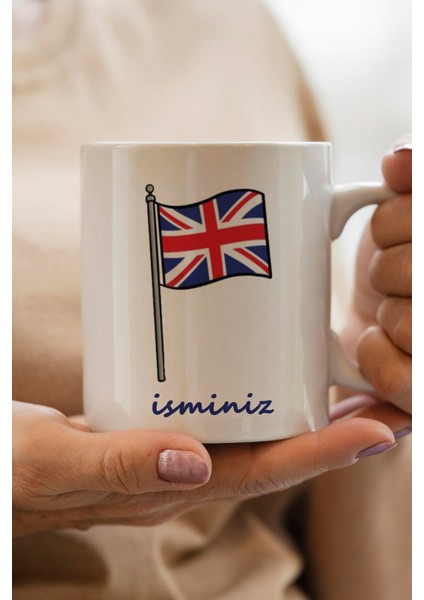 Birleşik Krallık Bayrağı Baskılı Kişiye Özel Isimli Yılbaşı Hediyesi Kupa Bardak