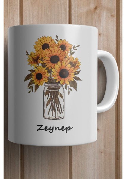 Vazoda Ayçiçeği Baskılı Kişiye Özel Isimli Yılbaşı Hediyesi Kupa Bardak fiyatları