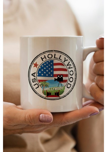 Hollywood- America Baskılı Premium Yılbaşı Hediyesi Kupa Bardak