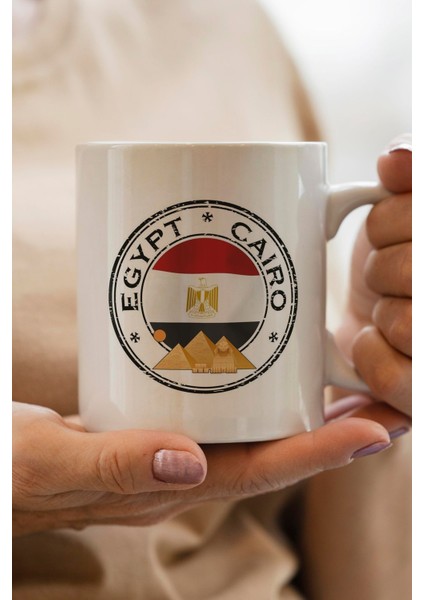 Egypt Cairo Bayrağı Harita Baskılı Yılbaşı Hediyesi Kupa Bardak