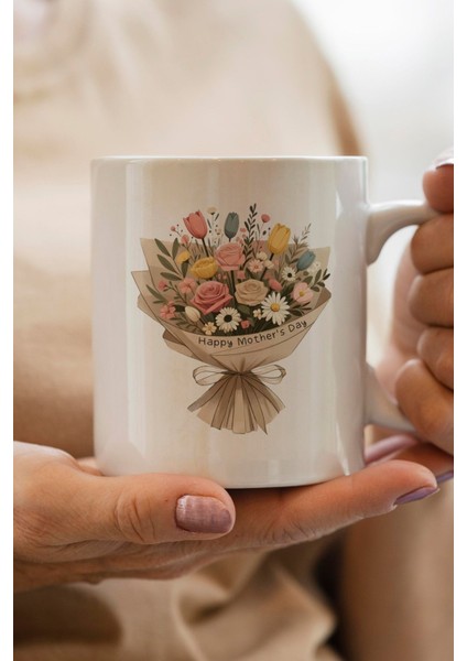 Anneler Günü Çiçeği Baskılı Premium Yılbaşı Hediyesi Kupa Bardak