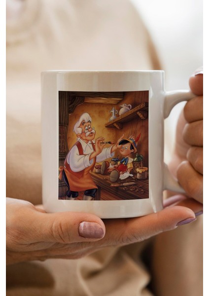 Pinokyo ve Gepetto Baskılı Yılbaşı Hediyesi Kupa Bardak