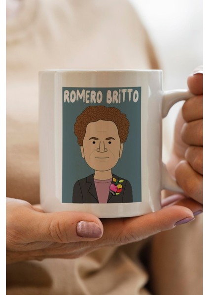 Romero Britto Portresi Baskılı Premium Yılbaşı Hediyesi Kupa Bardak