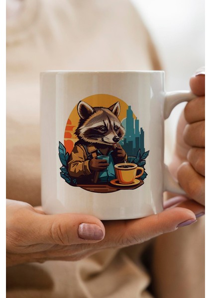 Kahve Içen Tilki Baskılı Yılbaşı Hediyesi Kupa Bardak