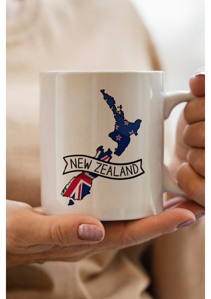New Zealand- Yeni Zelanda Bayrağı Harita Baskılı Yılbaşı Hediyesi Kupa Bardak