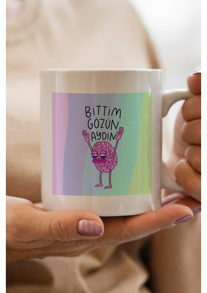 Bittim Gözün Aydın Baskılı Premium Yılbaşı Hediyesi Kupa Bardak