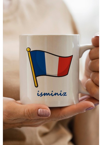 Fransa Bayrağı Baskılı Kişiye Özel Isimli Yılbaşı Hediyesi Kupa Bardak