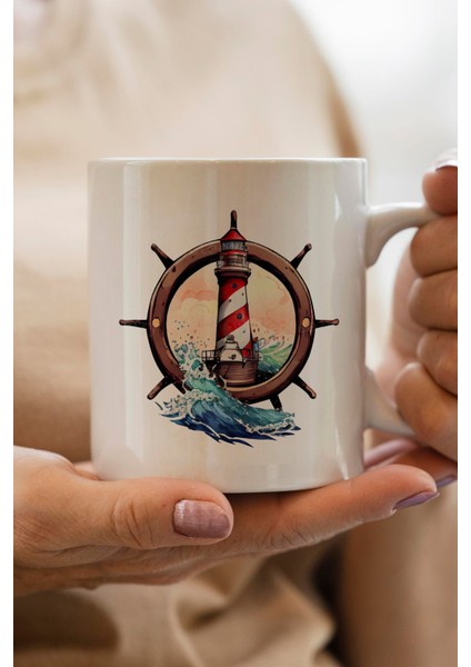 Deniz Feneri ve Dümen Baskılı Yılbaşı Hediyesi Kupa Bardak