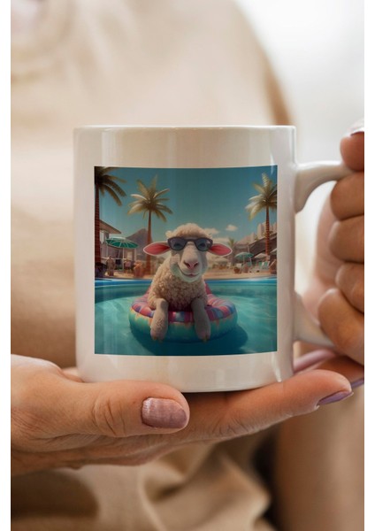 Kuzu Baskılı Premium Yılbaşı Hediyesi Kupa Bardak