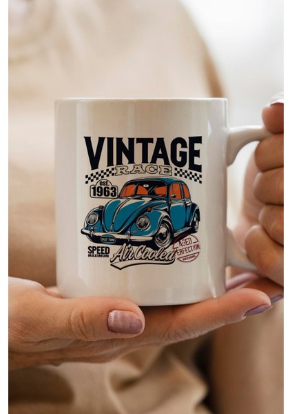 Vintage Klasik Araba Baskılı Premium Yılbaşı Hediyesi Kupa Bardak