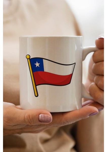 Chile- Şili Bayrağı Baskılı Premium Yılbaşı Hediyesi Kupa Bardak