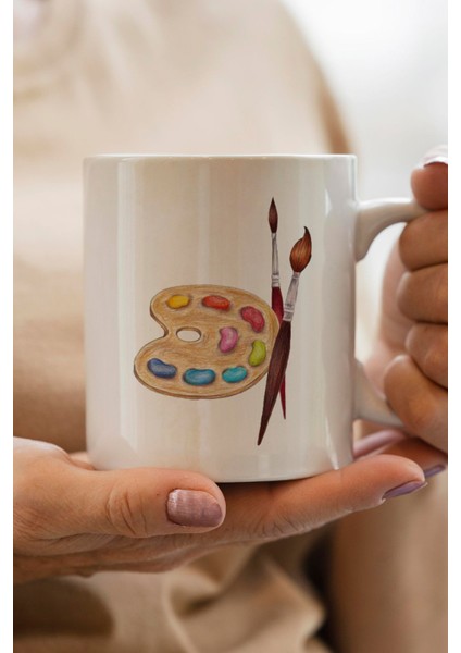 Resim Paleti ve Fırçası Baskılı Yılbaşı Hediyesi Kupa Bardak