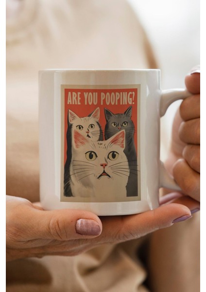 Are You Pooping? Kedi Baskılı Yılbaşı Hediyesi Kupa Bardak
