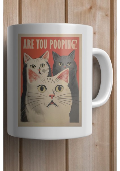 Are You Pooping? Kedi Baskılı Yılbaşı Hediyesi Kupa Bardak fiyatları