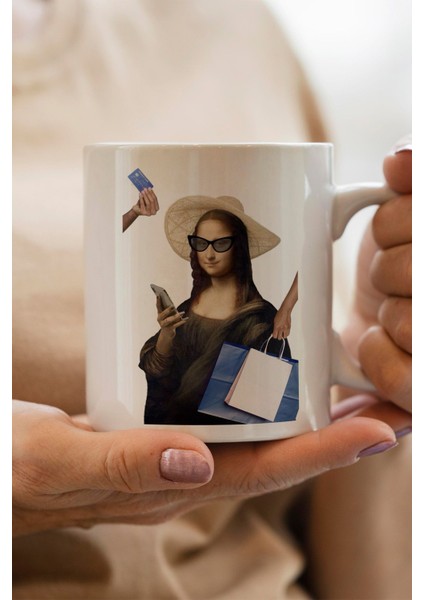 Mona Lisa Alışveriş Baskılı Yılbaşı Hediyesi Kupa Bardak