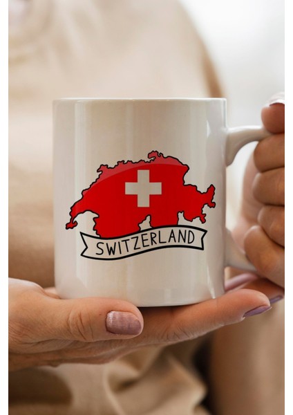 Switzerland- Isviçre Bayrağı Harita Baskılı Yılbaşı Hediyesi Kupa Bardak