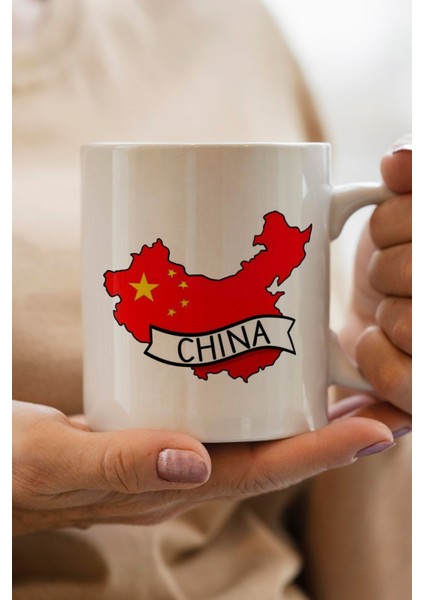 China- Çin Bayrağı Harita Baskılı Yılbaşı Hediyesi Kupa Bardak