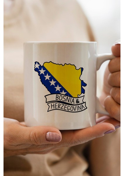 Bosnia Herzegovina- Bosna Hersek Bayrağı Harita Baskılı Yılbaşı Hediyesi Kupa Bardak