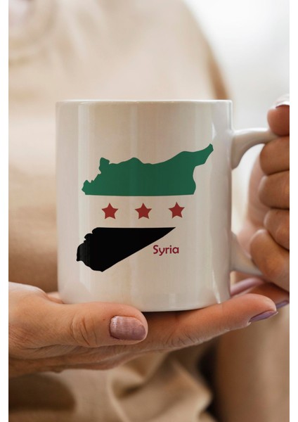 Syria- Suriye Bayrağı Harita Baskılı Yılbaşı Hediyesi Kupa Bardak