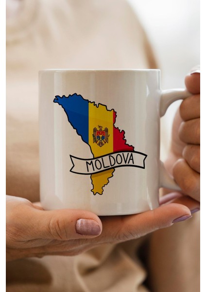 Moldova Bayrağı Harita Baskılı Yılbaşı Hediyesi Kupa Bardak