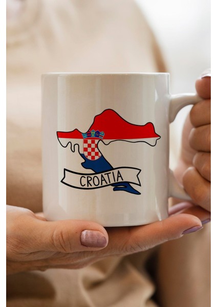 Croatia- Hırvatistan Bayrağı Harita Baskılı Yılbaşı Hediyesi Kupa Bardak