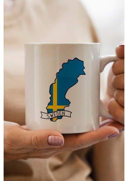 Sweeden- Isveç Bayrağı Harita Baskılı Yılbaşı Hediyesi Kupa Bardak