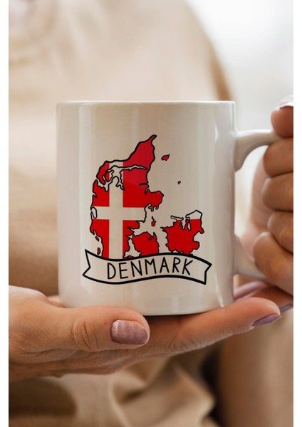 Denmark-Danimarka Bayrağı Harita Baskılı Yılbaşı Hediyesi Kupa Bardak