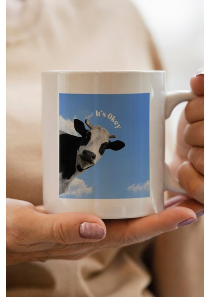 Inek Baskılı It's Okay Yazılı Premium Yılbaşı Hediyesi Kupa Bardak