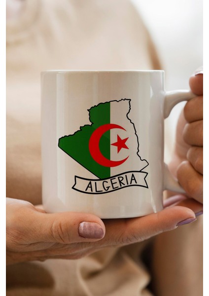 Algeria-Cezayir Bayrağı Harita Baskılı Yılbaşı Hediyesi Kupa Bardak