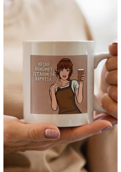 Keşke Hükümet Iştahımı Da Kapatsa Baskılı Premium Yılbaşı Hediyesi Kupa Bardak