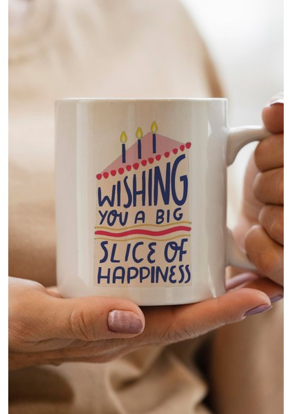 Doğum Günü Temalı Pasta Dilimi Baskılı Yılbaşı Hediyesi Kupa Bardak