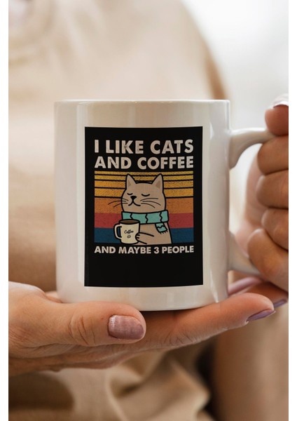 I Like Cats And Coffee Yazılı Yılbaşı Hediyesi Kupa Bardak