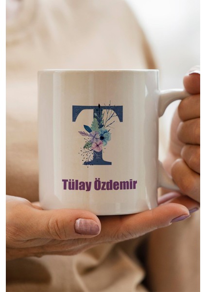 T Harfi Kişiye Özel Baskılı Yılbaşı Hediyesi Kupa Bardak