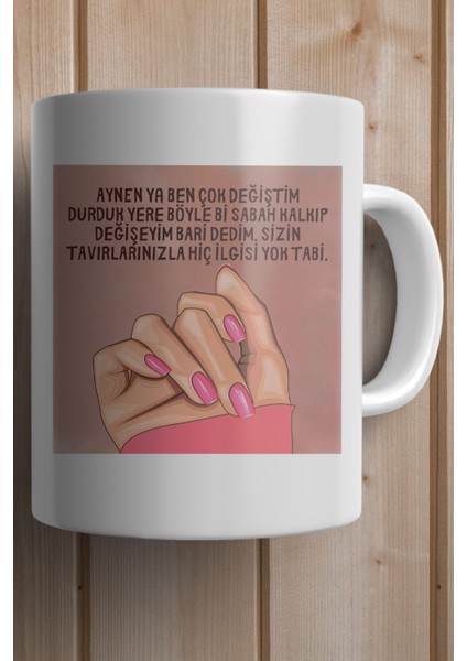 Aynen Ya Ben Çok Değiştim Sizin Tavırlarınızla Hiç Ilgisi Yok Tabi Baskılı Premium Yılbaşı Hediyesi Kupa Bardak fiyatları