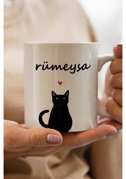 Kedi Figürü Baskılı Kişiye Özel Isimli Yılbaşı Hediyesi Kupa Bardak