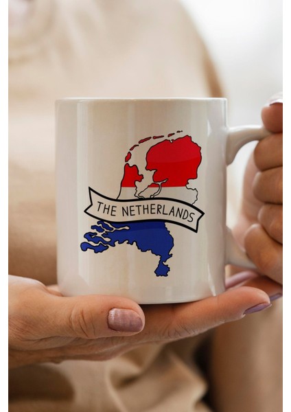 The Netherlands- Hollanda Bayrağı Harita Baskılı Yılbaşı Hediyesi Kupa Bardak