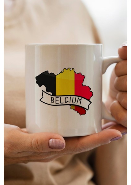 Belçika-Belgium Bayrağı Harita Baskılı Yılbaşı Hediyesi Kupa Bardak