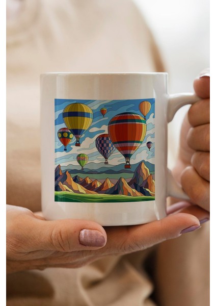 Kapadokya Sıcak Hava Balonu Baskılı Premium Yılbaşı Hediyesi Kupa Bardak