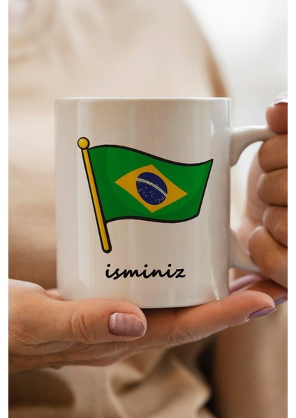 Brezilya Bayrağı Baskılı Kişiye Özel Isimli Yılbaşı Hediyesi Kupa Bardak
