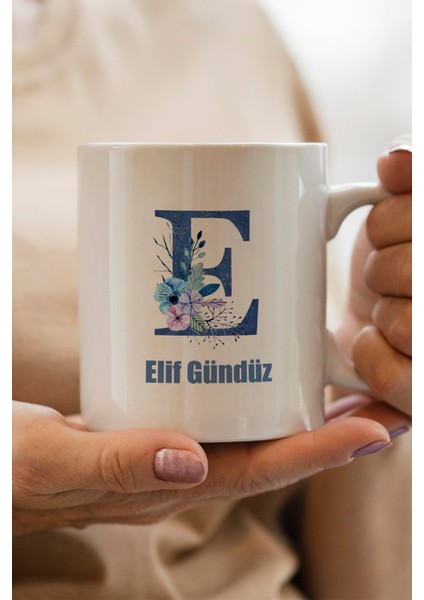 E Harfi Kişiye Özel Baskılı Yılbaşı Hediyesi Kupa Bardak