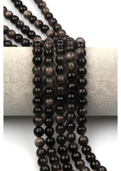 Silver Obsidyen Doğaltaş Dizi 8 mm Fasetli Küre Kesim