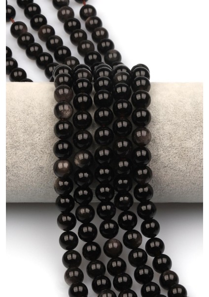 Silver Obsidyen Doğaltaş Dizi 8 mm Küre Kesim