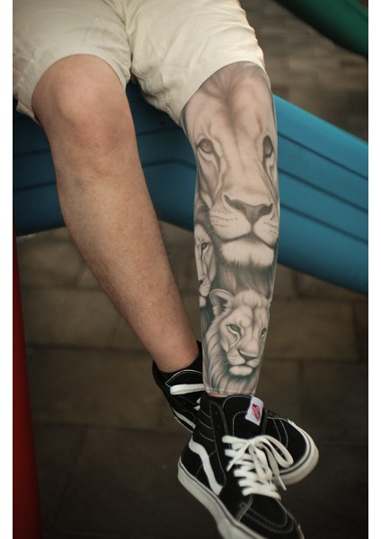 Giyilebilir Aslan Desenli Bacak Dövmesi 3D Baskılı Tattoo