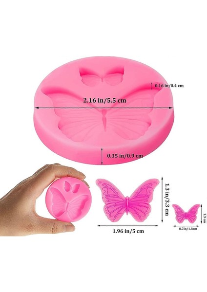 2'Li Mini Kelebek Silikon Kalıp K-1389, Kokulu Taş Sabun Polyester Reçine Alçı Mum Kalıbı