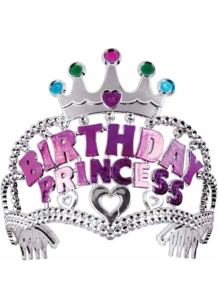 Gümüş Renk Taç Üzeri Pembe Birthday Prenses Yazılı Çocuk Parti Tacı 11X12 cm fiyatları