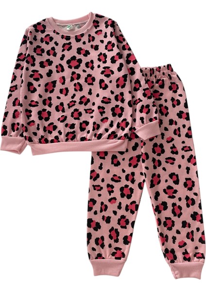 Kız Çocuk Iki Iplik Pamuklu Şardonlu Pembe Siyah Desenli Uzun Kollu Pijama Takımı