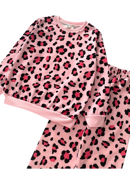 Kız Çocuk Iki Iplik Pamuklu Şardonlu Pembe Siyah Desenli Uzun Kollu Pijama Takımı fırsatları